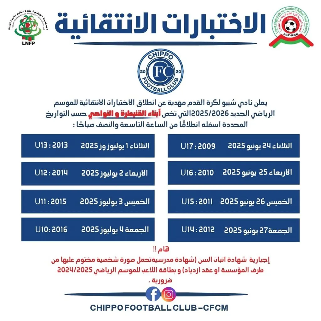Tests football à Kénitra avec le Club Chipo – Saison 2025